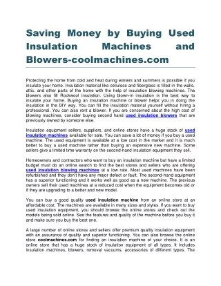 saving money by buying used insulation machines