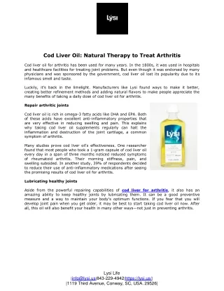 Cod Liver Oil: Natural Therapy to Treat Arthritis