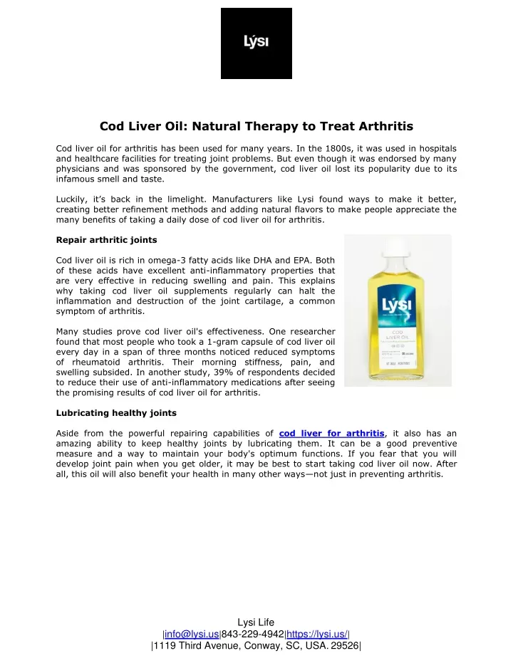 cod liver oil natural therapy to treat arthritis