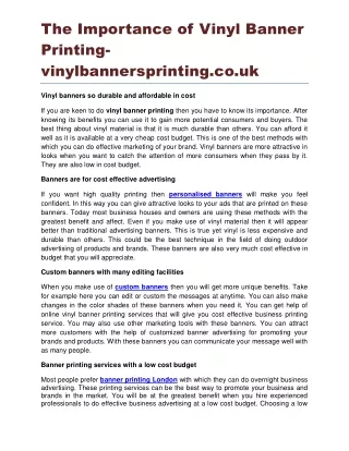 The Importance of Vinyl Banner Printing vinylbannersprinting.co.uk