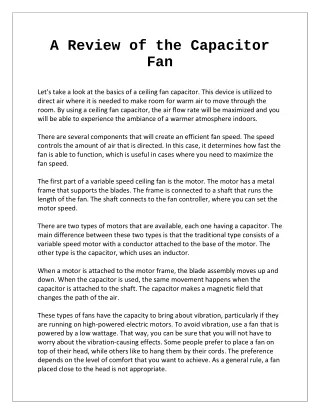 A Review of the Capacitor Fan