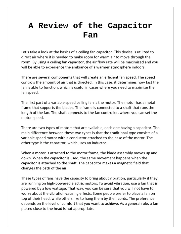 a review of the capacitor fan