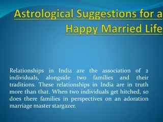 Astrological Suggestions for a Happy Married Life