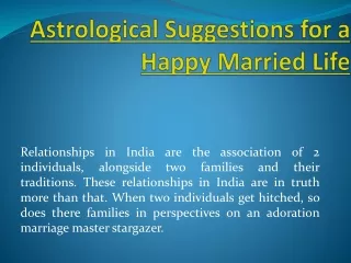 Astrological Suggestions for a Happy Married Life