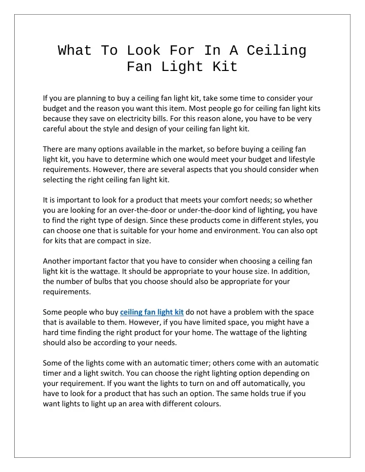 what to look for in a ceiling fan light kit