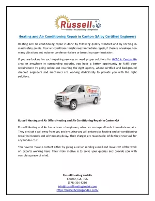 Heating and Air Conditioning Repair in Canton GA by Certified Engineers