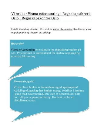 Vi bruker Visma eAccounting | Regnskapsfører i Oslo | Regnskapskontor Oslo