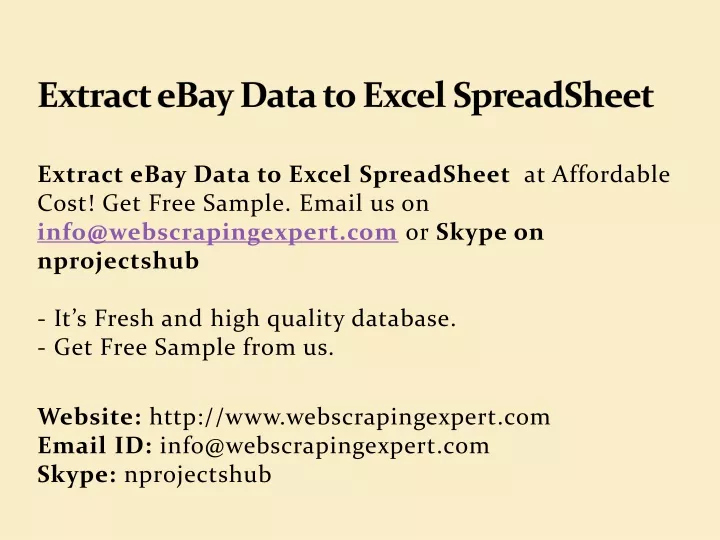 extract ebay data to excel spreadsheet