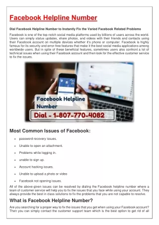 facebook helpline number