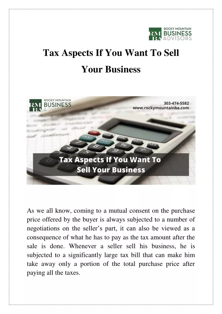 tax aspects if you want to sell