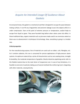 Acquire an intended usage of guidance about Gaskets