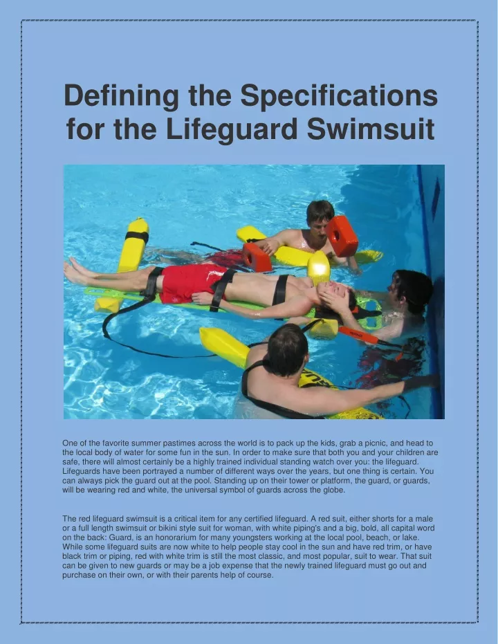 defining the specifications for the lifeguard