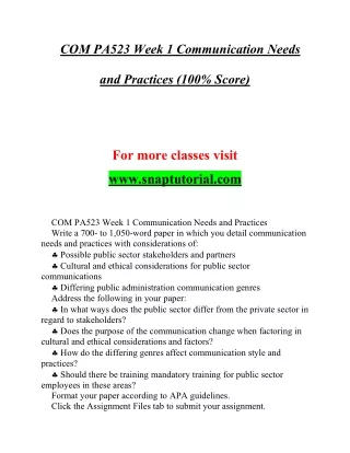 COM PA523  Genuine Education / snaptutorial.com
