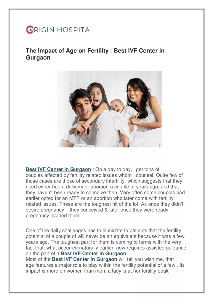 the impact of age on fertility best ivf center