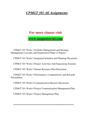 CPMGT 301 Genuine Education / snaptutorial.com