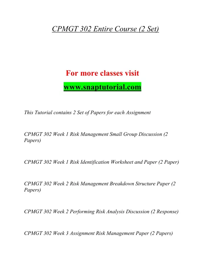 cpmgt 302 entire course 2 set