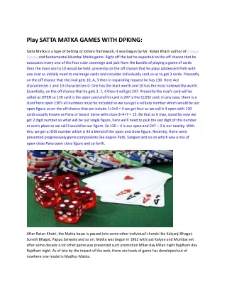 Play SATTA MATKA GAMES WITH DPKING: