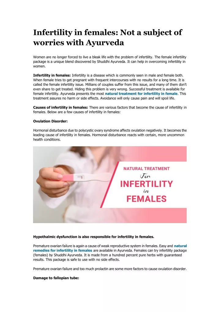 infertility in females not a subject of worries