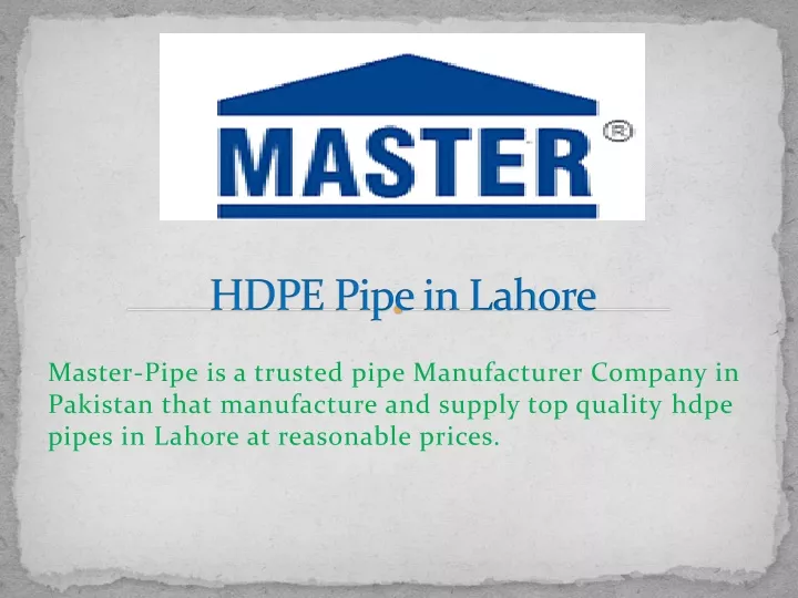 hdpe pipe in lahore