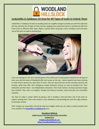 locksmiths in calabasas ca area for all types
