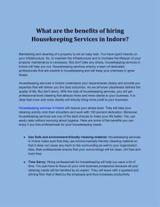 what are the benefits of hiring housekeeping