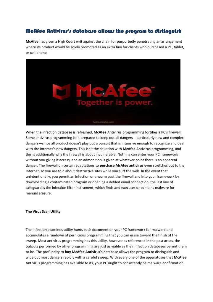 mcafee antivirus s database allows the program