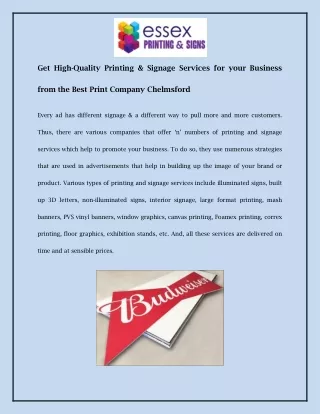 Get High-Quality Printing & Signage Services for your Business from the Best Print Company Gravesend