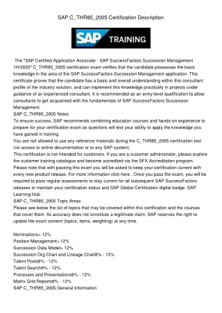 sap c thr85 2005 certification description