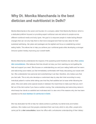 Why Dt. Monika Manchanda is the best dietician and nutritionist in Delhi?