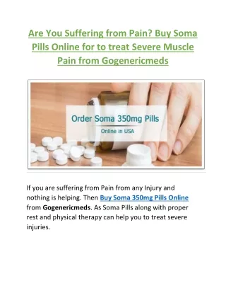 Are You Suffering from Pain? Buy Soma Pills Online for to treat Pain Severe