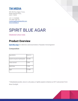 Technical Datasheet For Spirit Blue Agar