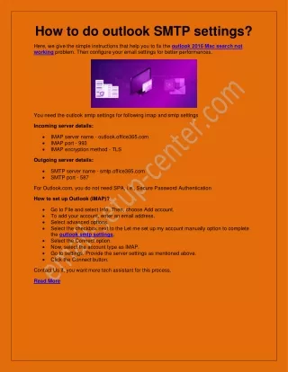 how to do outlook smtp settings