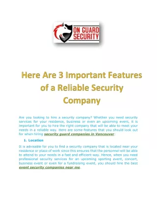 Here Are 3 Important Features of a Reliable Security Company
