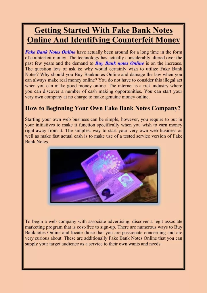 getting started with fake bank notes online
