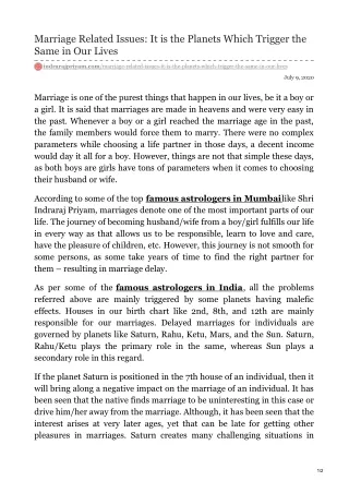 marriage related issues it is the planets which