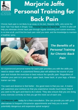 Marjorie Jaffe Personal Training for Back Pain