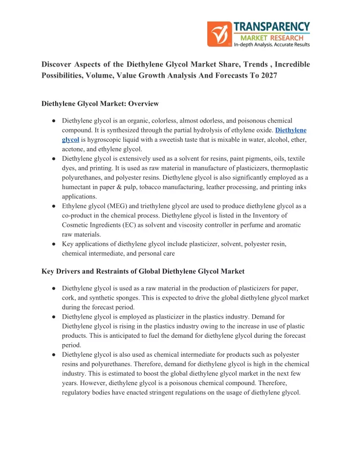 discover aspects of the diethylene glycol market