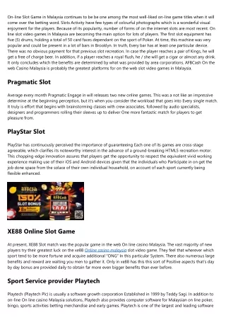on line slot game in malaysia continues