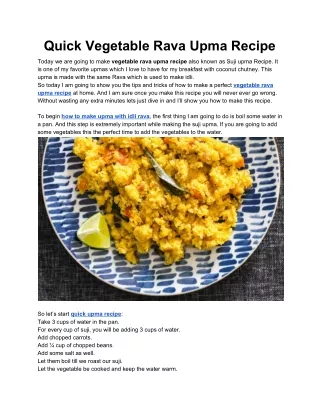 Quick Vegetable Rava Upma Recipe