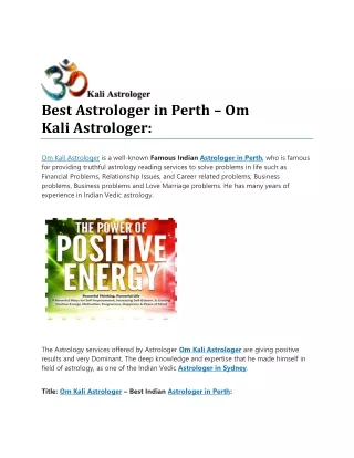 Best Astrologer in Perth – Om Kali Astrologer: