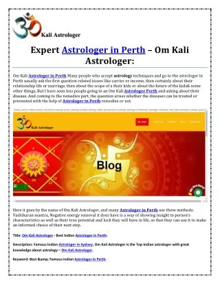 Expert Astrologer in Perth – Om Kali Astrologer: