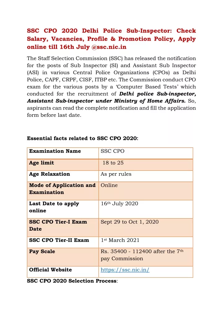 ssc cpo 2020 delhi police sub inspector check