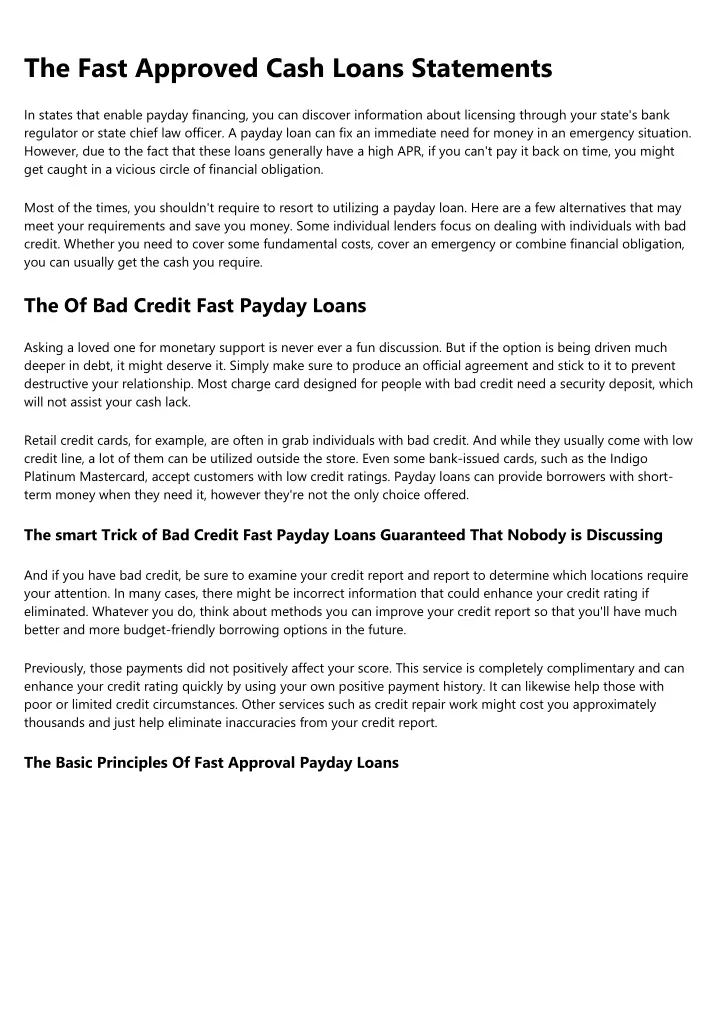 the fast approved cash loans statements