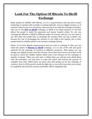 look for the option of bitcoin to skrill exchange