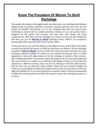 know the procedure of bitcoin to skrill exchange