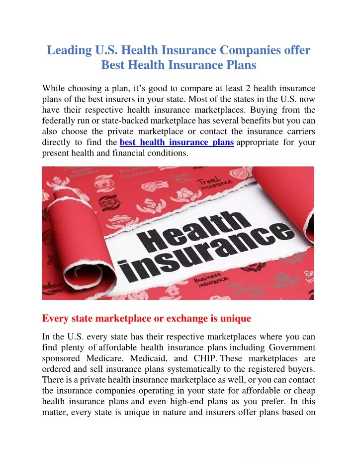 leading u s health insurance companies offer best
