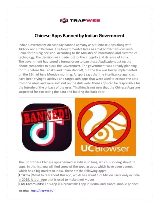Chinese Apps Banned by Indian Government