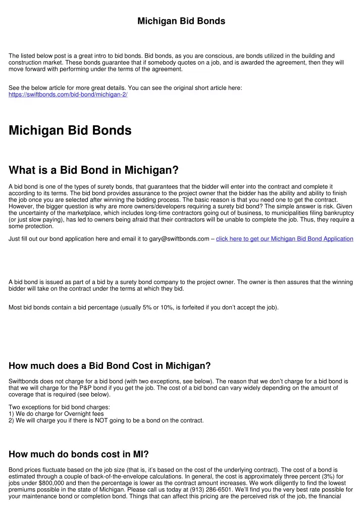 michigan bid bonds