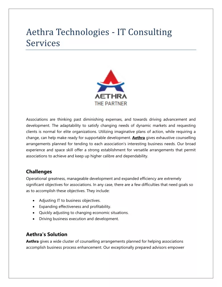aethra technologies it consulting services
