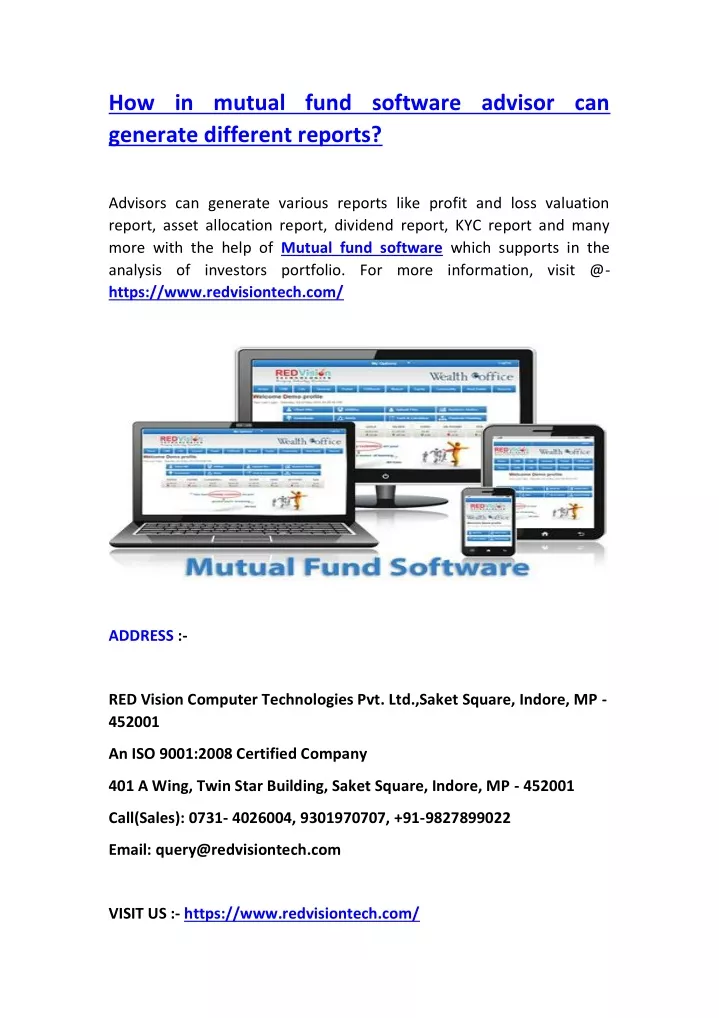 how in mutual fund software advisor can generate